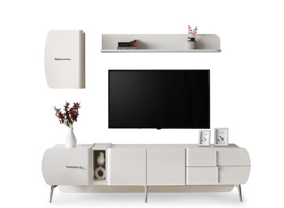 Dzīvojamā istaba TV statīvs Plaukti Sideboard RTV Lowboard Balts