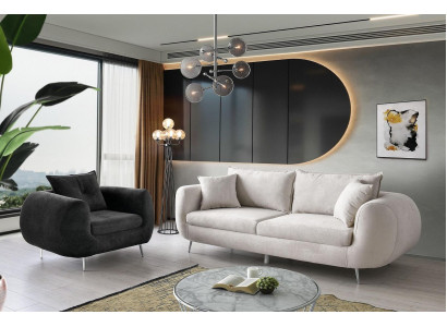 Sofa komplekts, trīs vietu krēsls, auduma diwanbeds, mīkstais dīvāns, 3 gab. Balts moderns