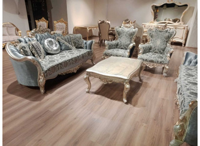 Dīvāns Sofa Mēbeļu Komplekts 3+1+1 Kafijas Galdiņš Sudrabs Baroks Rokoko
