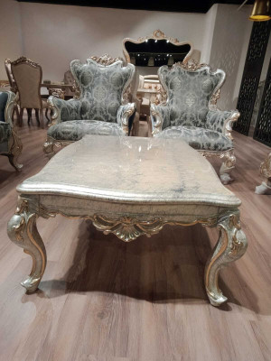 Dīvāns Sofa Mēbeļu Komplekts 3+1+1 Kafijas Galdiņš Sudrabs Baroks Rokoko