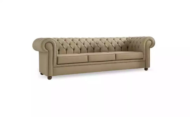 Beiger Chesterfield trīsvietīgais biroju mēbeļu dīvāns ar polsterējumu - prestiža mēbeles