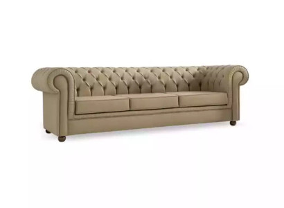 Beiger Chesterfield trīsvietīgais biroju mēbeļu dīvāns ar polsterējumu - prestiža mēbeles