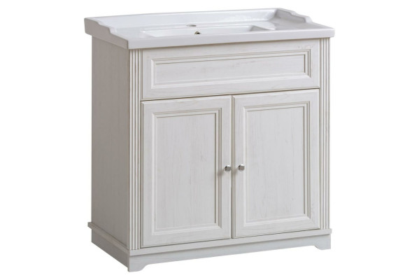 Sliktie mēbeles Antīkstilā izgatavotas ar baseinu un zemā skapīša, lauku mājas vannas istabai.