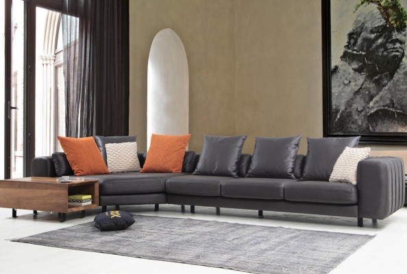 Stūrsofa Stūrgarnitūra L formā Pārklājuma dīvāns Auduma dīvāns Pelēks Dīvāns Galds Couch