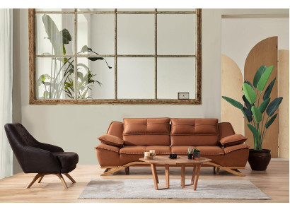 Sofa divvietīgs dīvānprieks ar krēslu auduma sofā "Polstersofa" bikšeņu krāsā "Braun"
