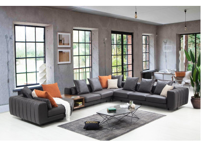 Liels dzīvojamās telpas dīvāns ar stūra formu, U formas polsterēts dīvāns, pelēks auduma dīvāns