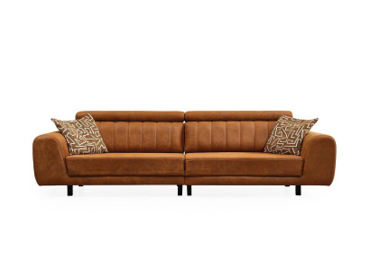 Luksusa četrstūra dīvāns brūns mākslīgais āda dīvāns 4 sēdvietu mīkstais dīvāns