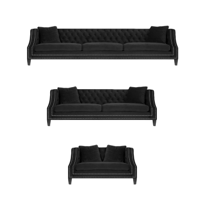 Chesterfield Dīvāngarnitūra 2 dīvāni Chesterfield Krēsli Melns Apgāds Audums