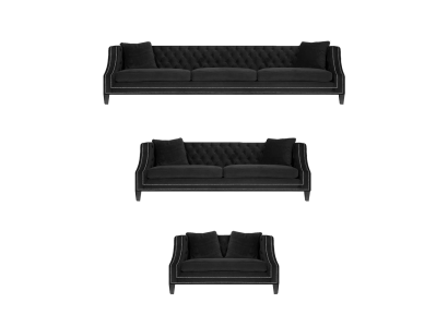 Chesterfield Dīvāngarnitūra 2 dīvāni Chesterfield Krēsli Melns Apgāds Audums