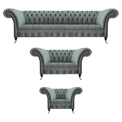 Sofas komplekts 3 gabalu Pellēkas krāsas mājām, luksusa krēsli, Chesterfield sēdeklis.