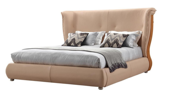 Beige gultas istabas gultas divguļamie gultu rāmis koka mēbeles ādai gultas