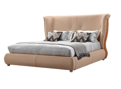 Beige gultas istabas gultas divguļamie gultu rāmis koka mēbeles ādai gultas