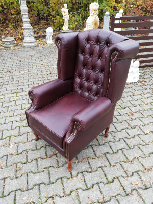 Krēsls Ausu krēsls Chestefield krēsls Sēdeklis Polsteris Dīvāns Atpūtas krēsls Īsta āda Jauns!