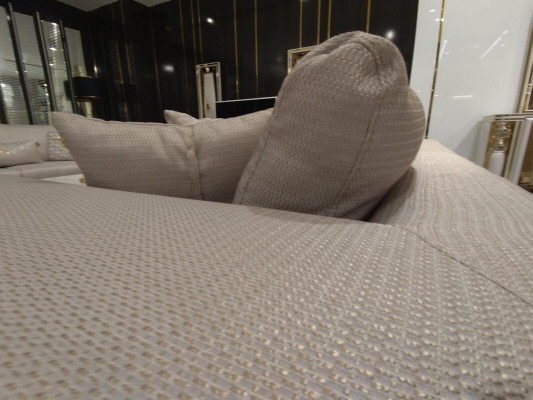 Luksusa 3+3+1 vietas dizaina mēbeles krēsls dīvāns Beža tekstilmateriāls koka jauns