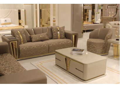 Sofa komplektā 3+1+1 vietu auduma koka sofa 3 vietas Moderno krēslu komplekts