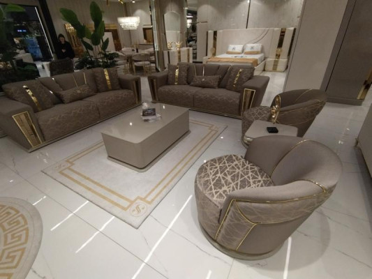 Sofas komplekts Moderns 3+3+1+1 vietas+Galds Tekstils Dīvāns Koks