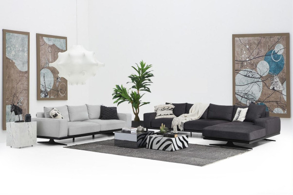 Sofa stūra izveļas stūris L-forma divvietīgs krēsla auduma pelēkās krāsas 3 gabali