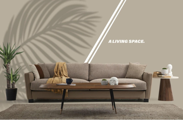 Sofas komplekts 3-vietīgs krēsls moderne audums bēša dizains komplekts