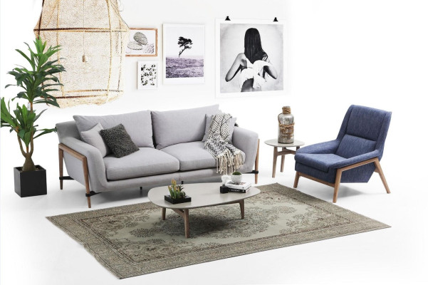 Sofas komplekts 4-vietīgs krēsls četrinieks audums Sofa Moderns dizains pelēks