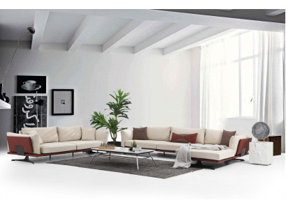 Sofas stūrveida 3-vietīgā dīvāna komplekts Beža moderns audums L-formā