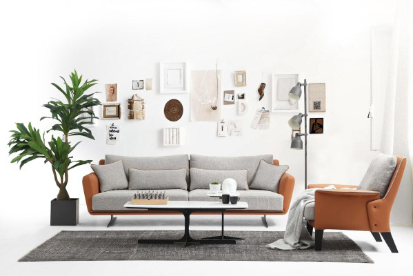 Sofa komplekts 21 sēdvietas dzīvojamajā istabā Oranžs audums Krēsla Divvietīga.