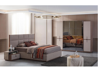 Complete bedroom double bed bed bedside tables Gray 4-piece wardrobe