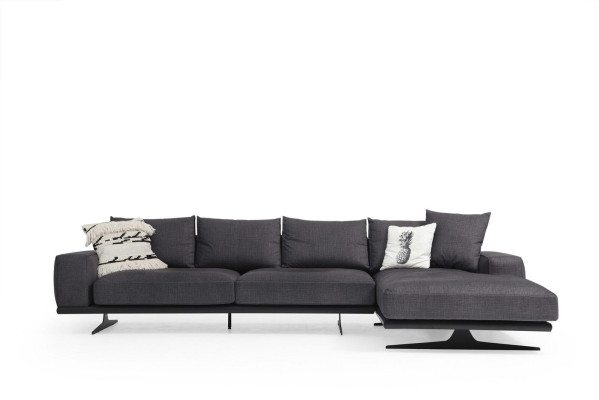 Stūrsofa L-formas sofa dzīvojamā istaba pelēka moderna auduma mēbeles mīksto sēdvietu dizains