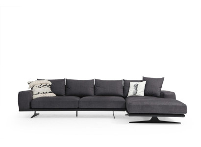 Stūrsofa L-formas sofa dzīvojamā istaba pelēka moderna auduma mēbeles mīksto sēdvietu dizains
