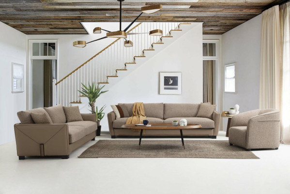 Sofasēžņu komplekts 431 sēdvietas krēsls 3 gabali moderns auduma krēsls bežā krāsā