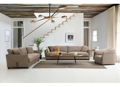 Sofasēžņu komplekts 431 sēdvietas krēsls 3 gabali moderns auduma krēsls bežā krāsā