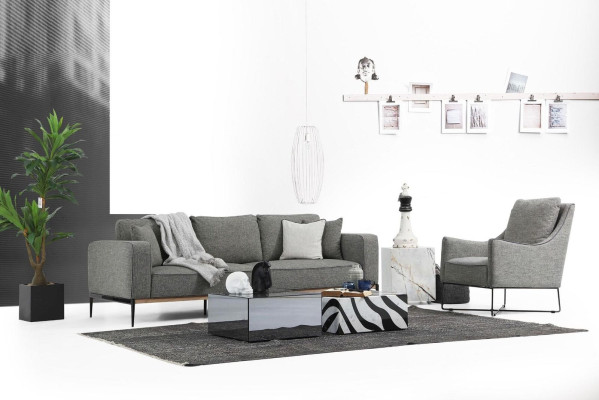 Sofa komplekts 3-vietīgs krēsls Trīs vietu auduma sofa Moderns dizains Pelēks