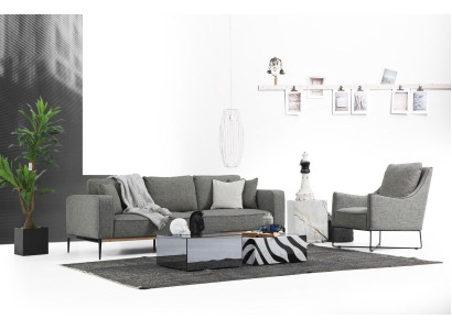Sofa komplekts 3-vietīgs krēsls Trīs vietu auduma sofa Moderns dizains Pelēks