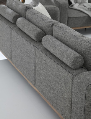 Sofa komplekts 3-vietīgs krēsls Trīs vietu auduma sofa Moderns dizains Pelēks