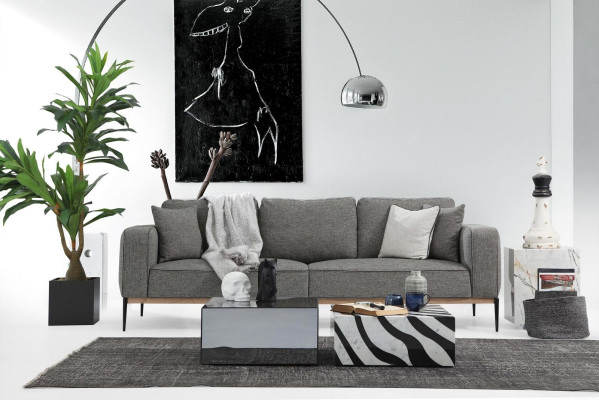 Sofa komplekts 3-vietīgs krēsls Trīs vietu auduma sofa Moderns dizains Pelēks
