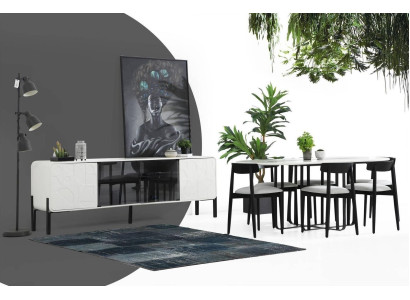 Ēdamgrupas ēdamgalda krēsli galds koks kopums 7 gab. balts galds jauns