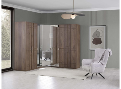 Stūra skapis Garderobe Skapis Brūns koks Spogulis 7 durvis Lielgabals