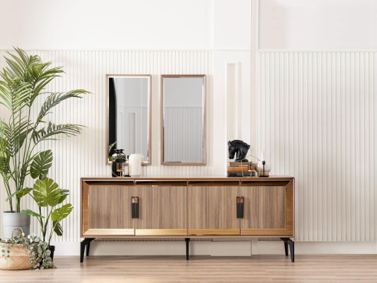Sideboard Anrichte ar spoguli Grupas komoda no koka zelta ēdamistaba