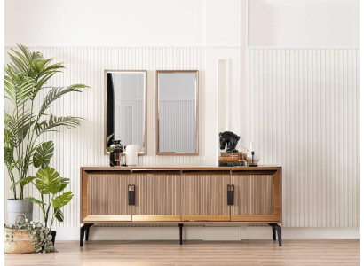 Sideboard Anrichte ar spoguli Grupas komoda no koka zelta ēdamistaba