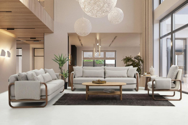 Sofagarnitu 331 divvietīgs krēsls trīsvietīgs Moderns audums pelēka Set dizains