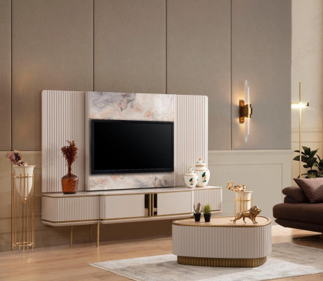 Baltais Lowboard ar TV rāmiem Dizainera mēbeles Dzelzs rāmis.
