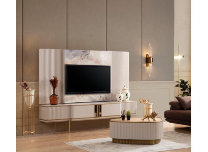 Baltais Lowboard ar TV rāmiem Dizainera mēbeles Dzelzs rāmis.