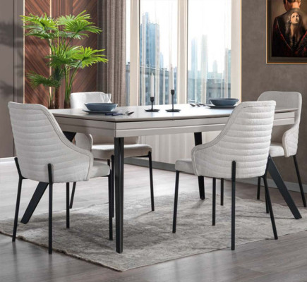Balta ēdamistabas komplektēšana Luksusa 6x mīkstie krēsli Taisnstūra galds