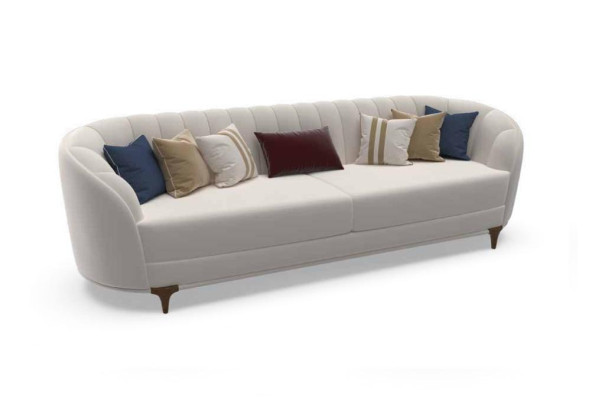 Moderne baltā sofa dzīvojamā istabā. Ekstravaganti 3 vietu mīkstie dīvāni 250cm garumā. Luksuss.