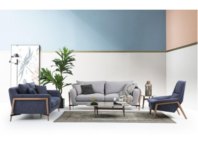 Sofa komplekts 2 vietas moderns audums zils grupa dzīvojamā istabā