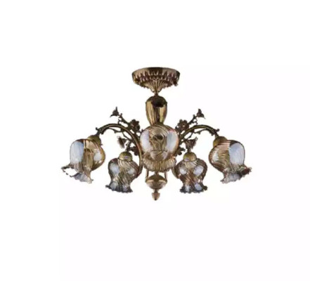 Gaismeklis griestiem, griestu lampa, ziedu lustra, kroņlukturis, lampa stikls brūns