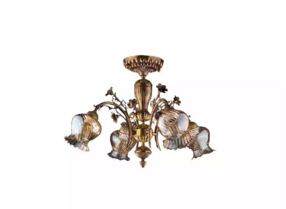 Gaisma no griestiem; ziedi, riģe, lustra; kronšteins; griestu lampa; lampa stikls, brūns