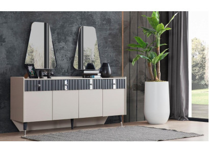 Pilna komplekta dizainera beige gabalveida komoda sānu skapis 2x spogulis 3 gabalu komplekts