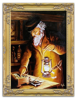 Eļļas glezna, eļļas gleznieks vecs vīrietis ebrejs ebrejs glezna ar ietvaru 63x84 cm