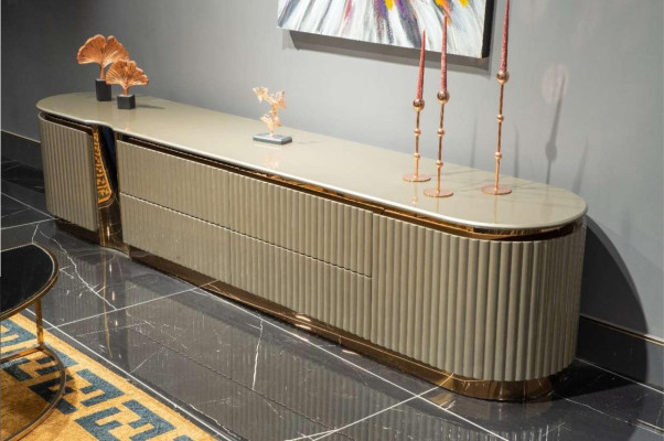 Sideboard RTV Lowboard TV Statīvs Beige koka dizaina galds Dzīvojamā istaba
