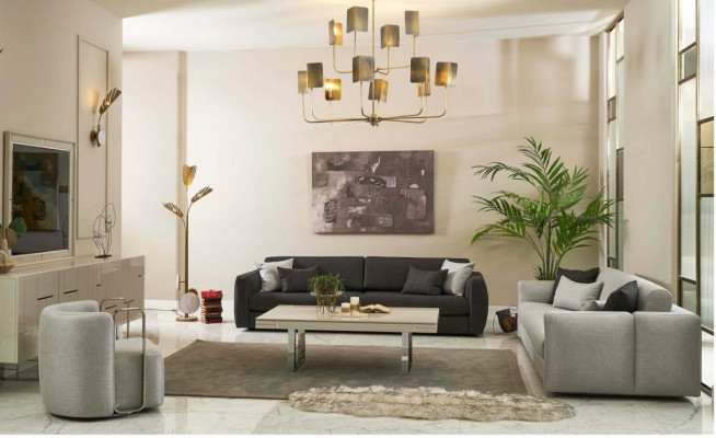 Sofas komplekts Auduma sofa Pilnīgās dīvāna polsterētas dīvāni Pelēka komplekta 4 gab. Jauna